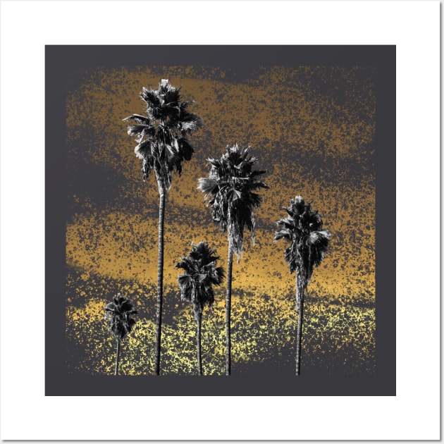 black and white palms against a golden sky Wall Art by Taya Johnston